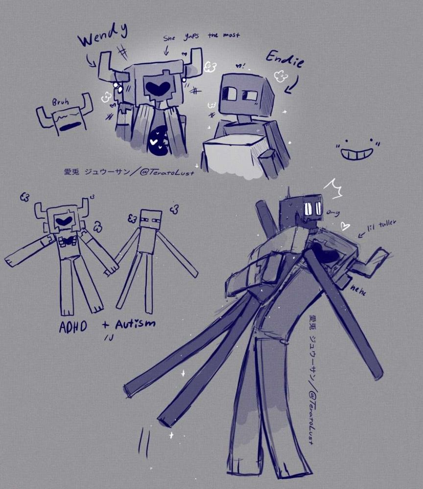 Doodles of Wendy (OC) and Endie (Willcraft/Dirlexo Monster School)
