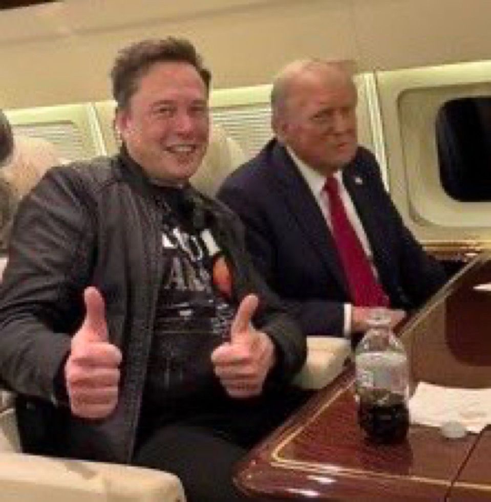 Donald Trump sitting next to Elon Musk on a plane. Musk looking cringe as ever and Trump as if it's dawning on him that this guy isn't going home