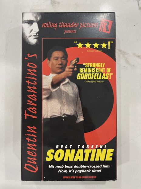 VHS copy of SONATINE, with Quentin Tarantino's "Rolling Thunder Pictures" banner