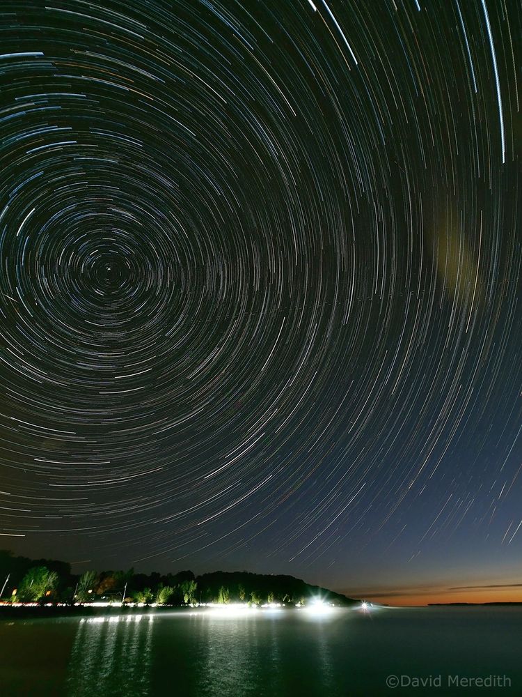 Star trails over Colpoy's Bay on the Bruce Peninsula, Ontario. A 73 minute exposure. I stopped when clouds started obscuring the stars.