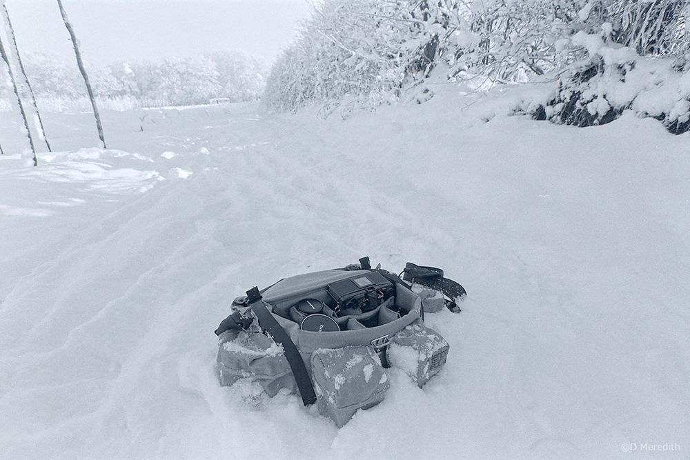 My Tenba Pro Pak P595 in snow in south Cheshire in 1981 or 82