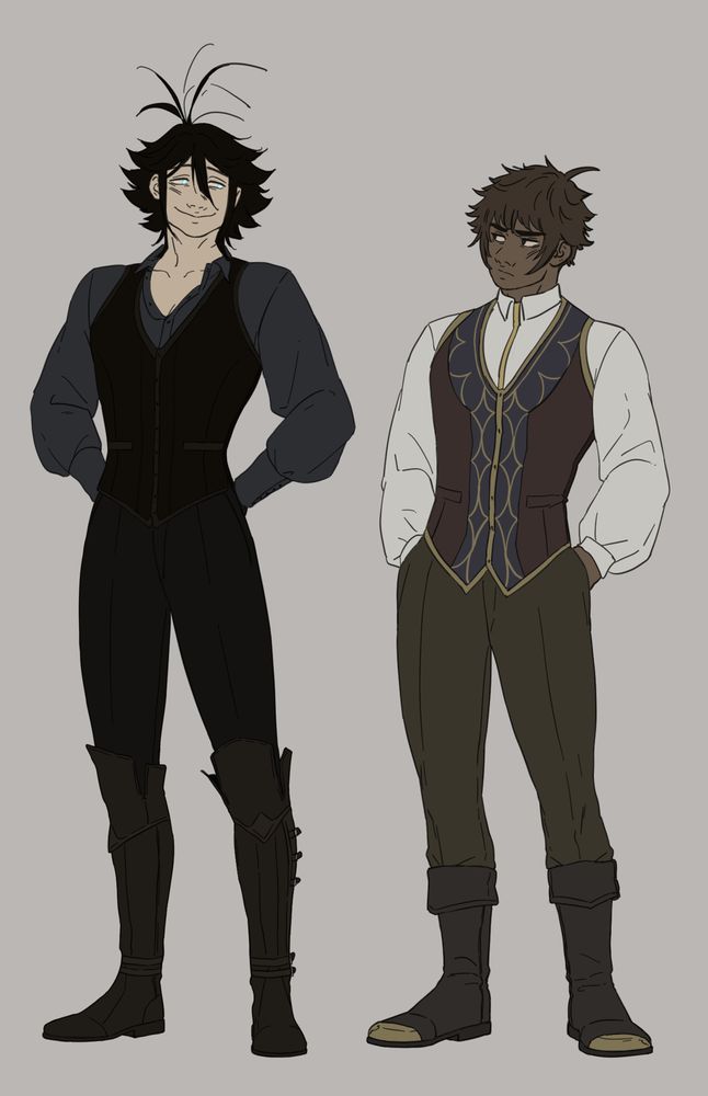 Fashion concepts for my ocs Enzel and Kariv, to be used in my upcoming comic