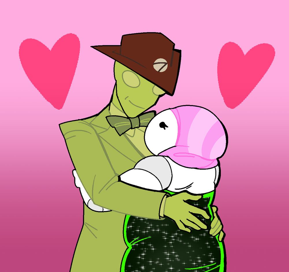 Drawing of Crowbar and Ms. Paint from popular webcomic Homestuck, hugging