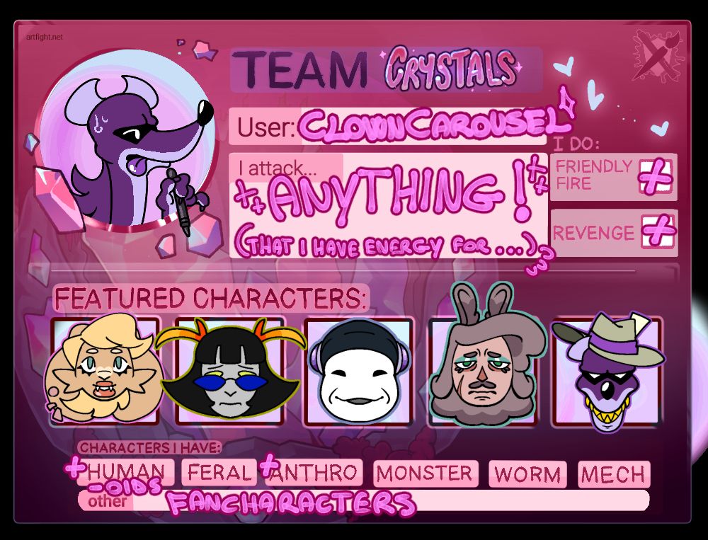 Artfight 2025 profile card for team fossil