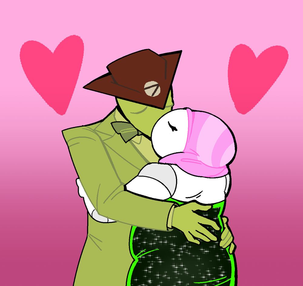 Drawing of Crowbar and Ms. Paint from popular webcomic Homestuck, kissing