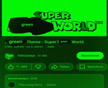 screenshot showing the video of the green theme from super green world, with a comment saying: "This song feels... Green"