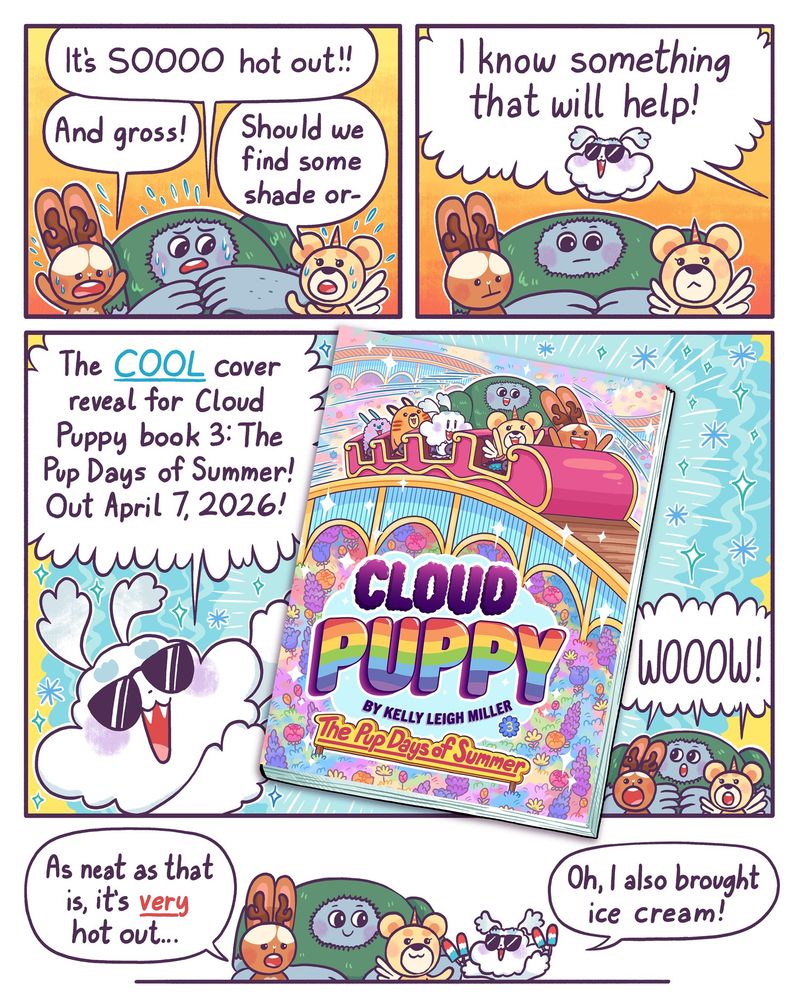 Comic with the Cloud Puppy crew revealing the cover of Cloud Puppy vol 3: The Pup Days of Summer out April 7, 2026. 