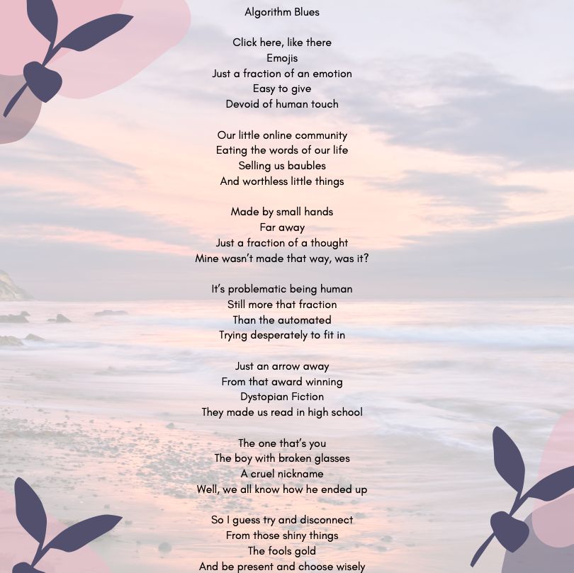 poem on pink ocean scene