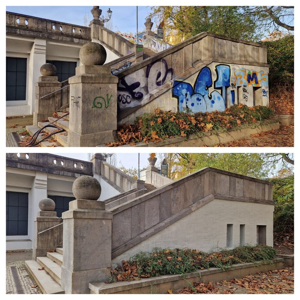 Vorher/Nachher Foto eines Treppenaufgangs