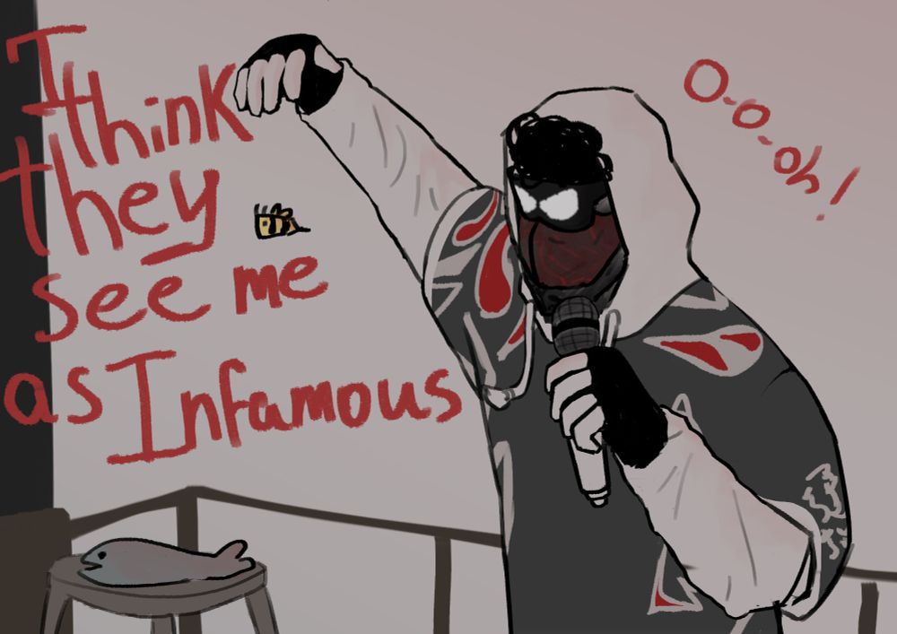 I THINK THEY SEE ME AS INFAMOUS. Stephanafro, Ivycomb, and Yonkagor on stage