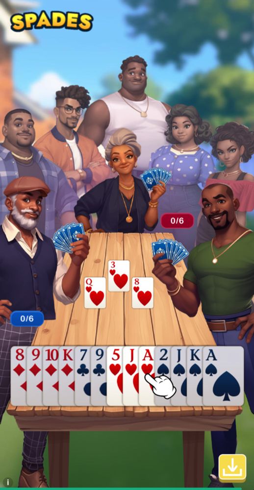 An ad for a mobile game “Spades” with a black family playing cards.
