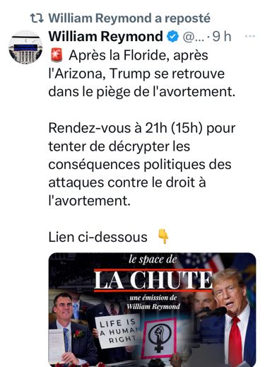 Illustration de l’émission de La Chute de ce soir 21H(Europe) ou 15H pour le Canada. Conséquences politiques des attaques contre le droit à l’avortement, sur YouTube