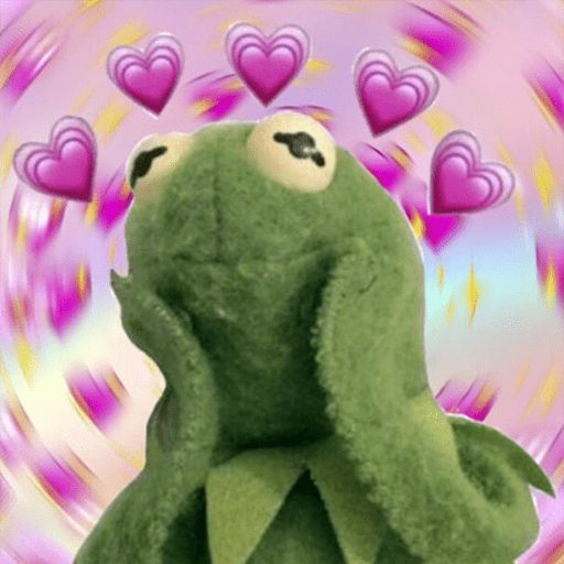 Kermit the frog surrounded by spinning hearts
