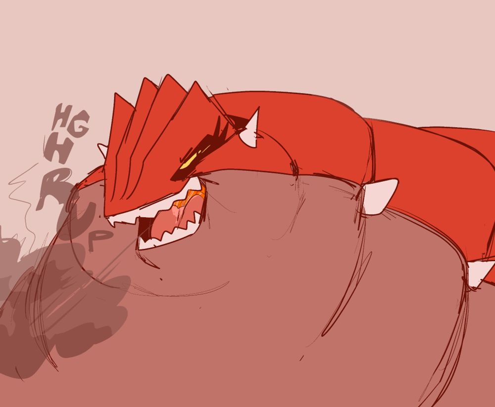 A burpy female groudon with an overly obese, flabby neck