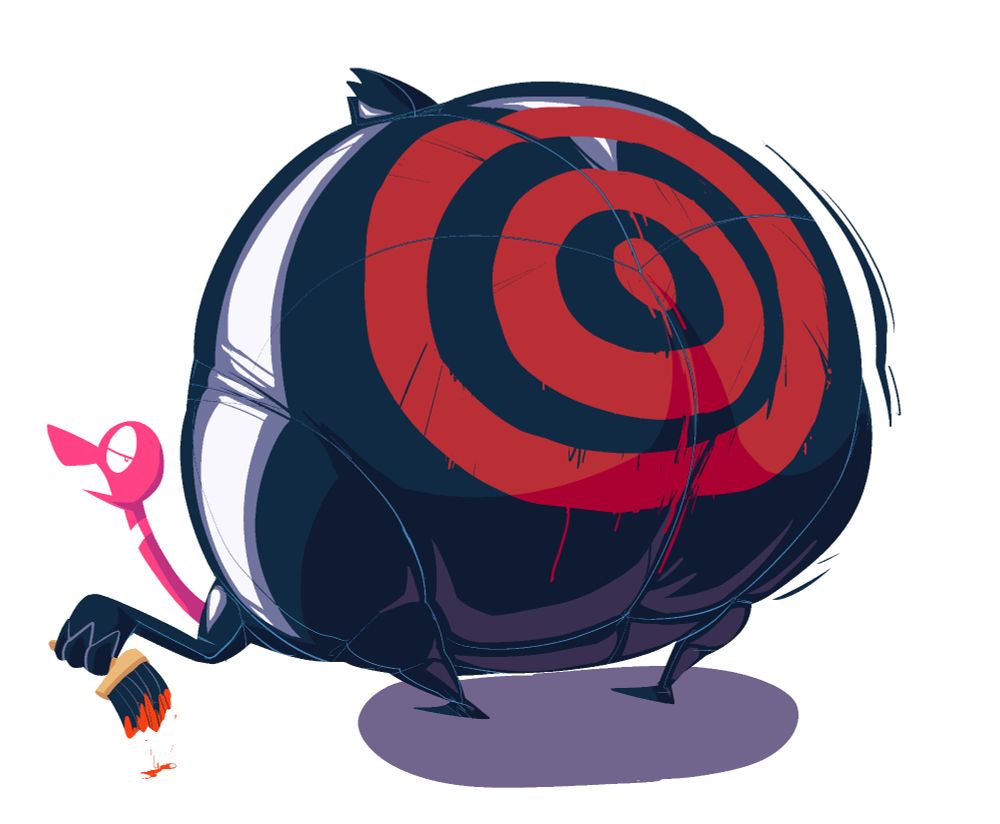 Same as the previous, but with a big red target he painted onto his ass