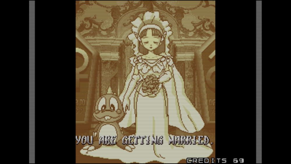 one of the ending screens of Puzzle Bobble 2. Bub is getting married to a human woman
