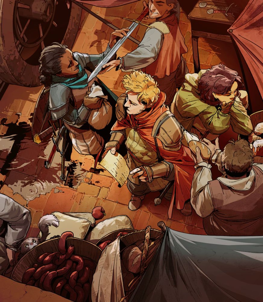 A journey shot for "Legend in the Mist"

A group of adventurers buy supplies in a busy marketplace.