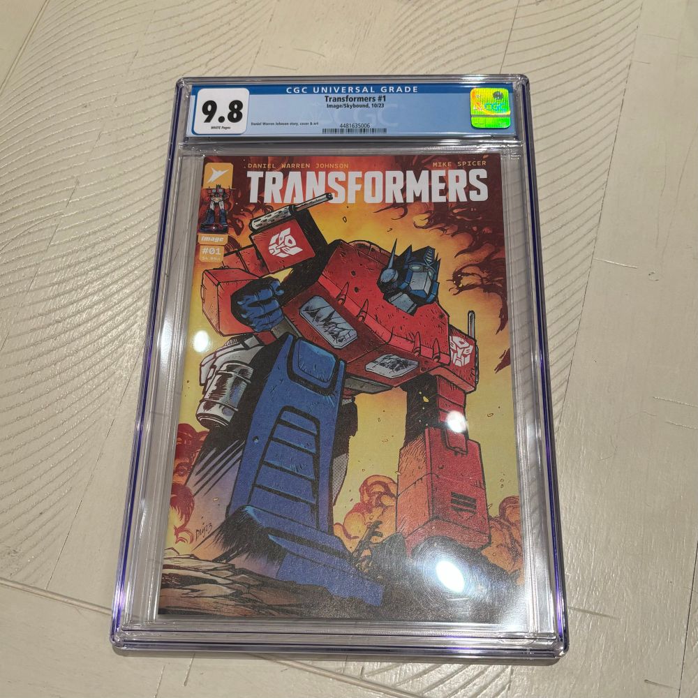 A graded copy of Image Comics’ Transformers #1, scored at a 9.8