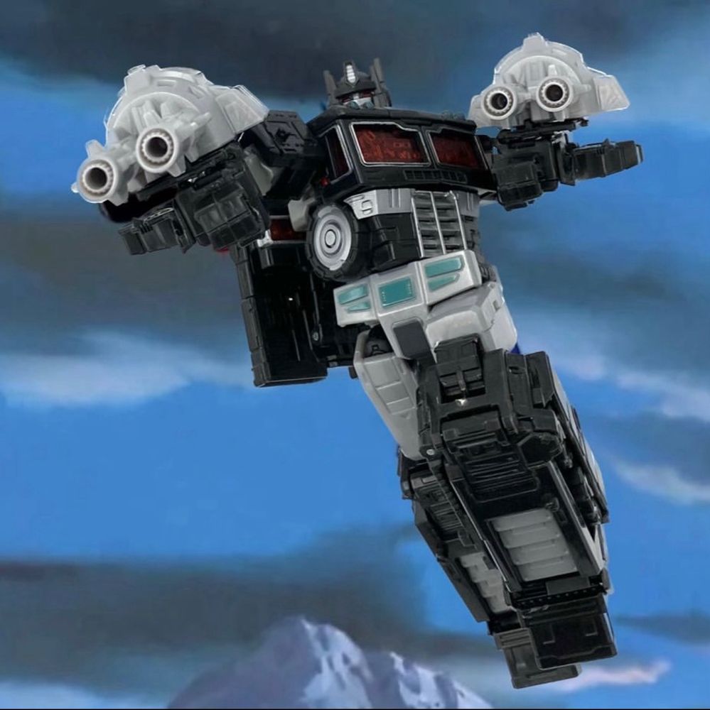 War for Cybertron Siege Netflix Nemesis Prime in the iconic Optimus jump pose from the The Transformers The Movie 1986