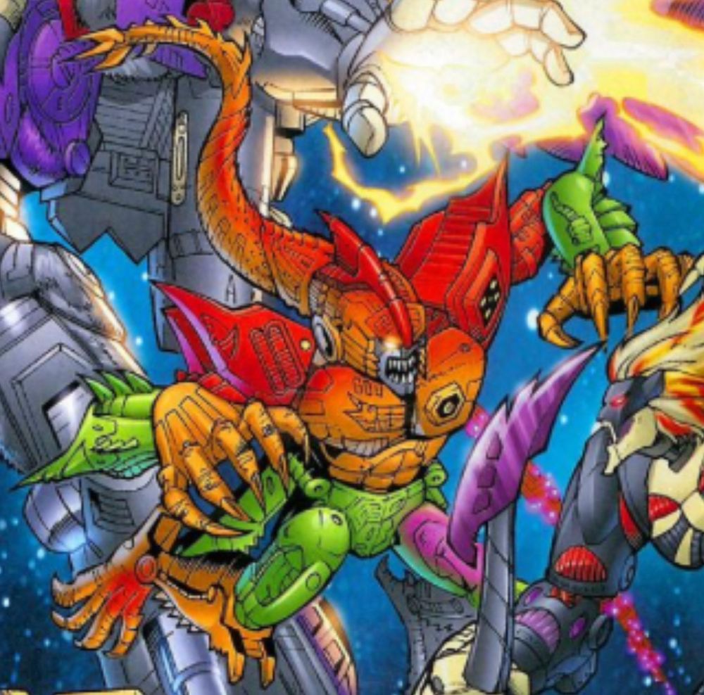 Transformers Universe Reptilion in original colors from the back cover of 3H’s Universe #1: Abduction comic.