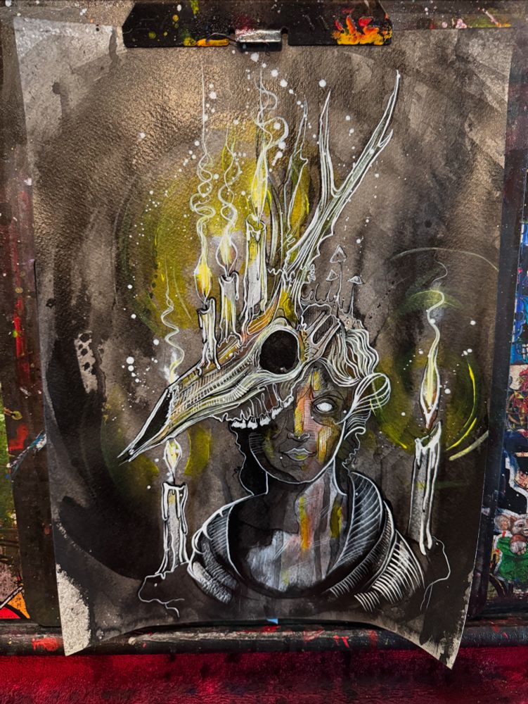 Skull and candle painting by Ryan case