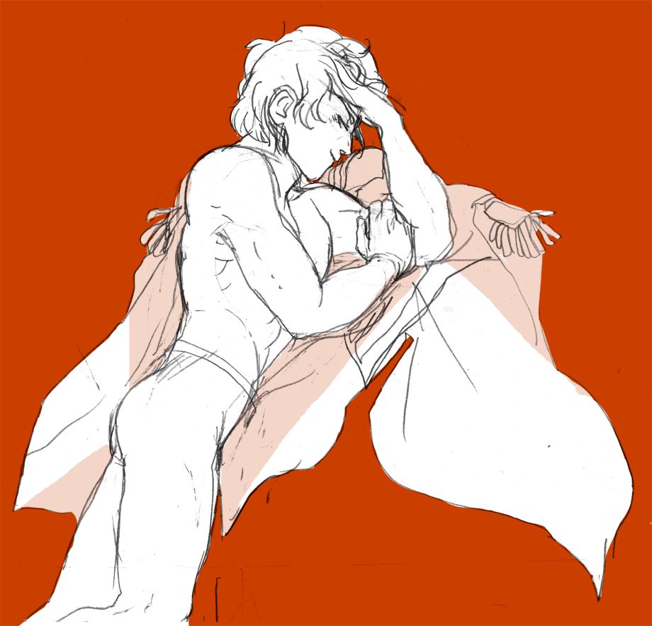 A cheesecake drawing of Char topless, laying on his cape 