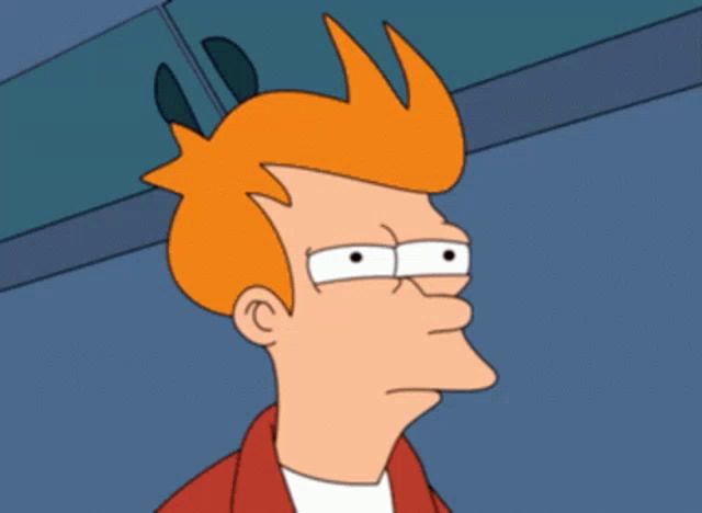 fry from futurama is shown with a very serious look on his face