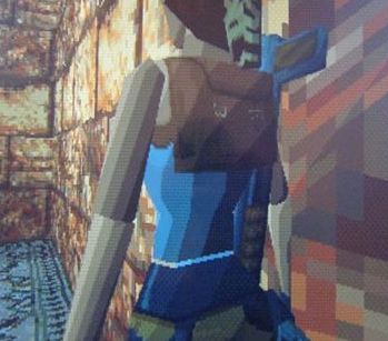 Noticeable colour banding on Tomb Raider running on a PlayStation with the original GPU.
(Screenshot author unknown)