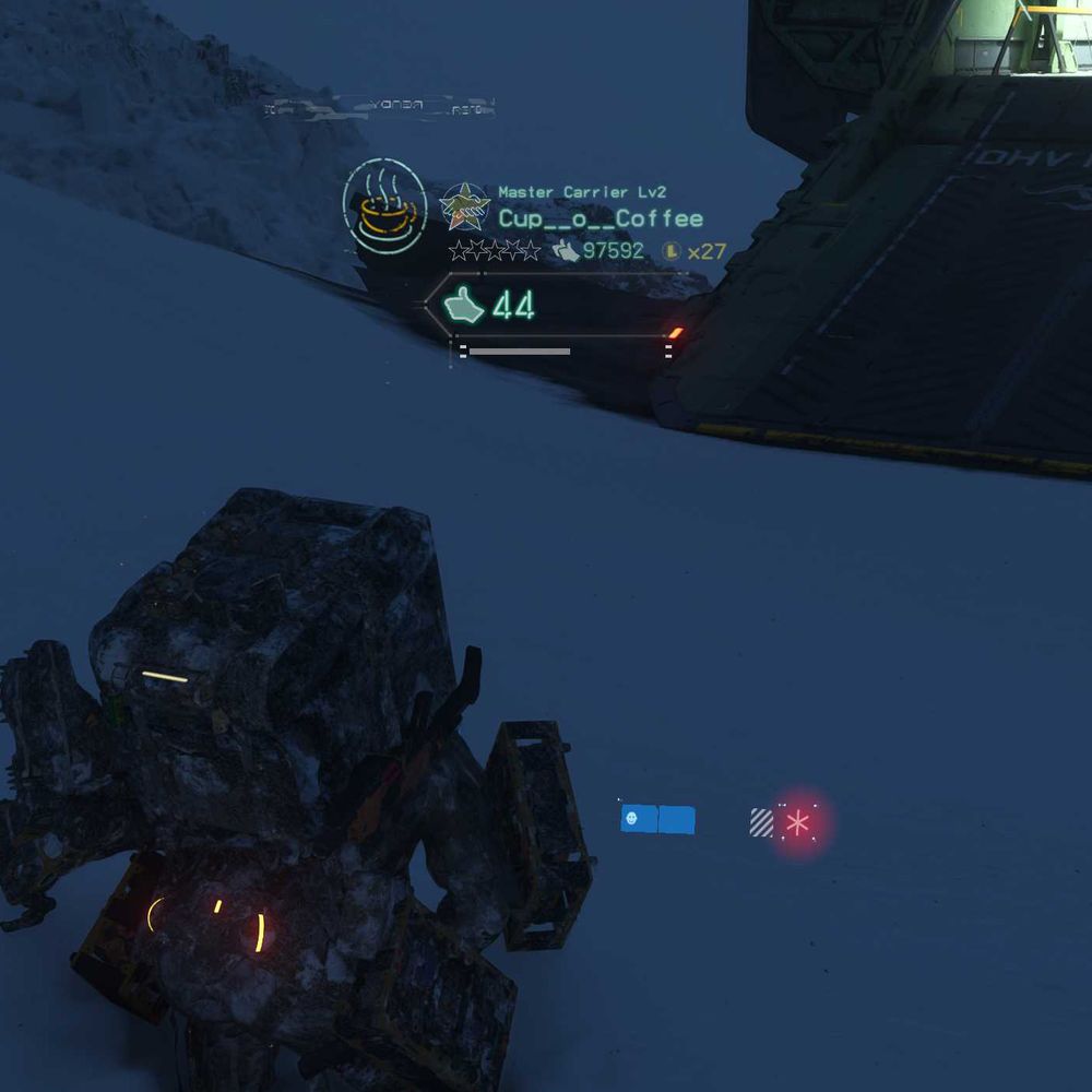 screenshot from Death Stranding 2 showing a coffee player sign posted by the player "cup o coffee."