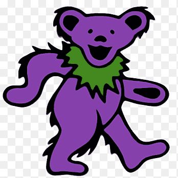 A purple and green dancing cartoon bear 