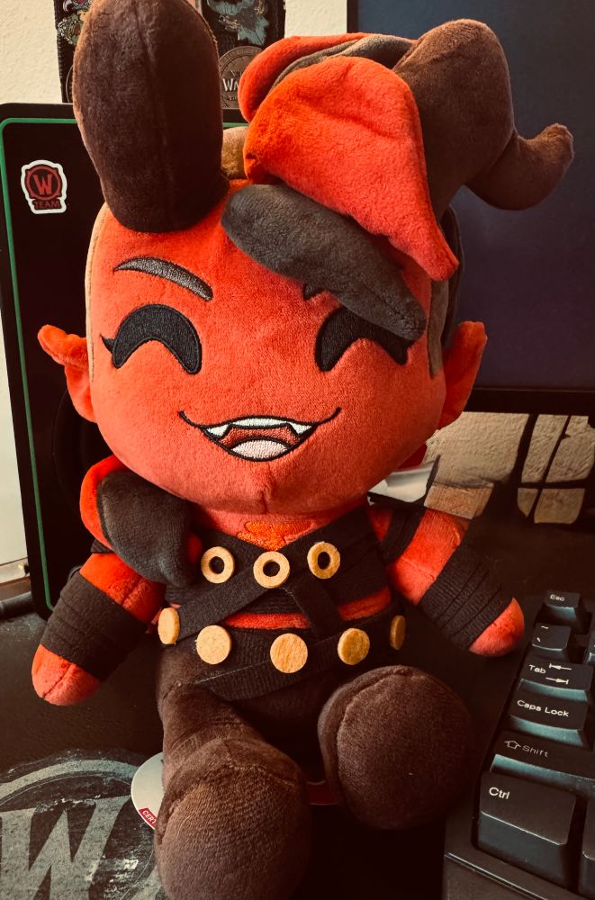 Photo of a plush figure of Karlach from Baldur’s Gate 3