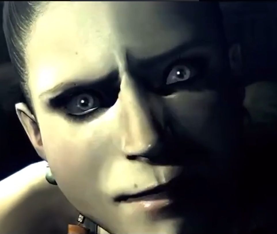 Excella from Resident Evil 5 moments before her body bursts into tentacles 