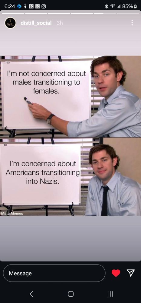 Jim from the Office saying he's not concerned about makes transitioning to females but Americans transitioning to Nazis