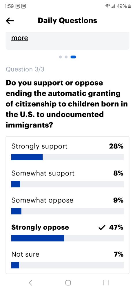 YouGov polls results showing majority oppose ending automatically granting citizenship to children born in US to undocumented immigrants 