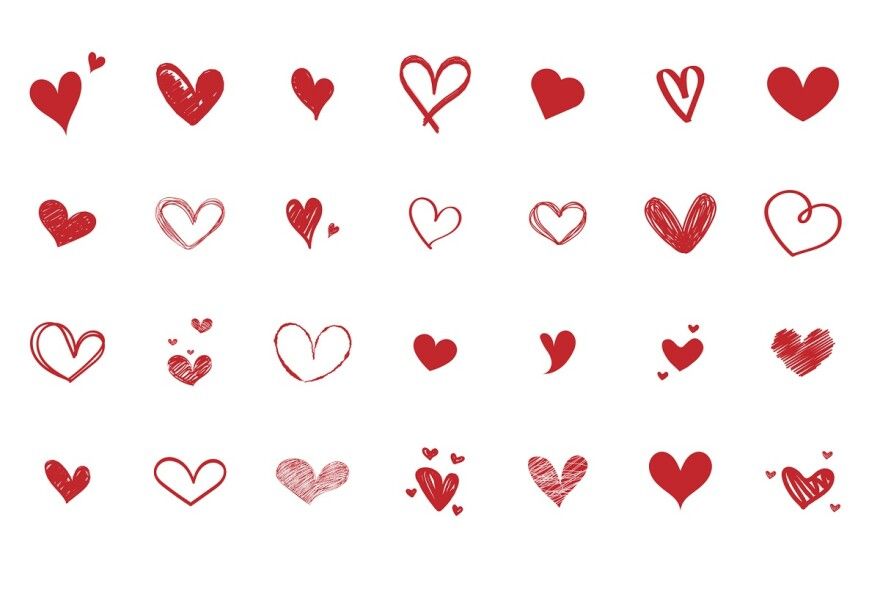 A series of different hearts.