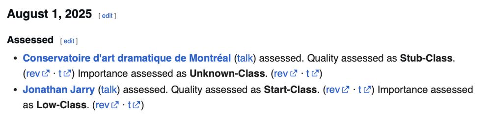 Screenshot from Wikipedia's Editorial Team assessing the quality and priority of Montreal-related pages. This popped up on a Google search result for my name.
