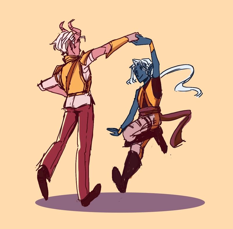 An old drawing of Cassius and Yara dancing together. 