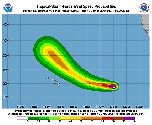 Tropical Storm Henriette 34-Knot Wind Speed Probabilities