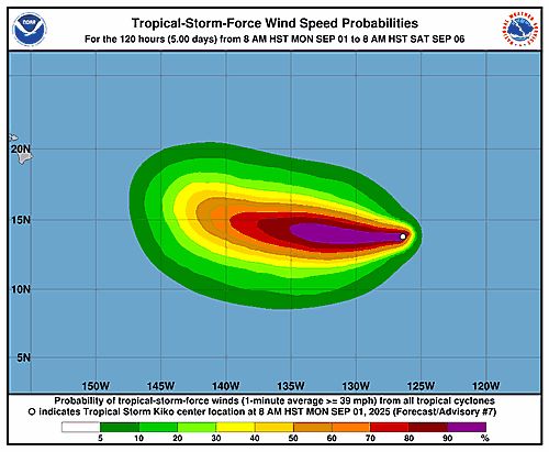 Tropical Storm Kiko 34-Knot Wind Speed Probabilities