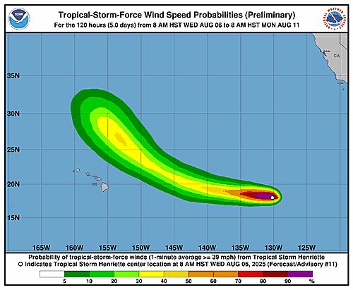Tropical Storm Henriette 34-Knot Wind Speed Probabilities