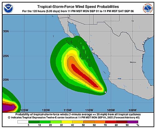 Tropical Storm Lorena 34-Knot Wind Speed Probabilities
