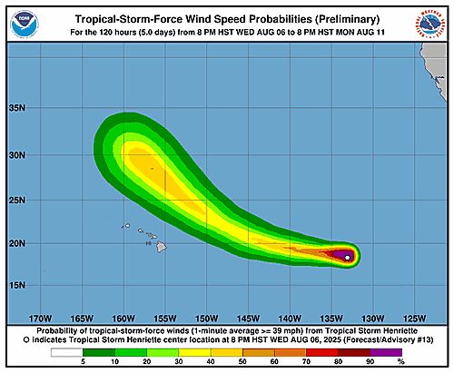 Tropical Storm Henriette 34-Knot Wind Speed Probabilities