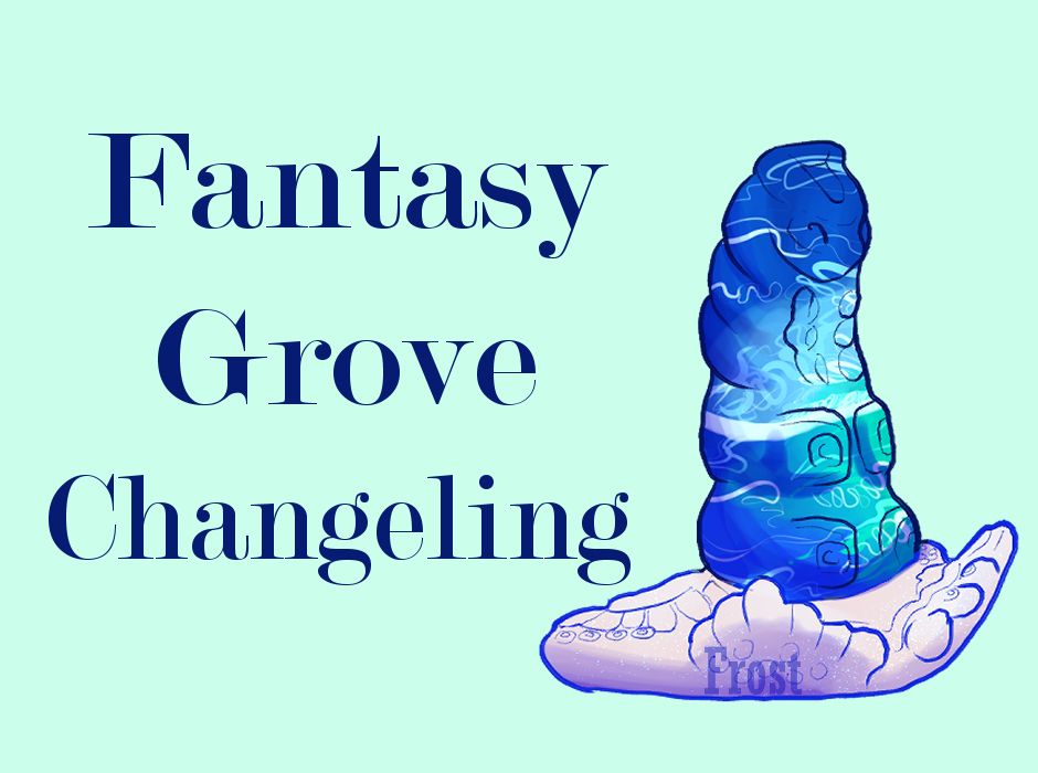 A butterfly and caterpillar inspired fantasy dildo with text: Fantasy Grove Changeling.