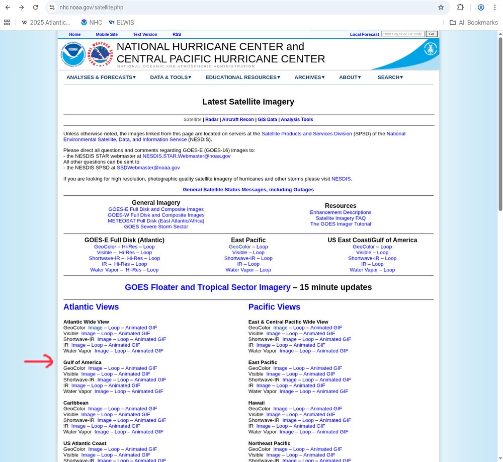 Website of NHC NOAA with Pictures of Gulf of America instead of Gulf of Mexico
