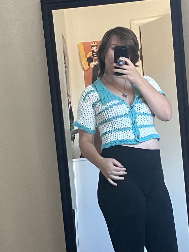 Mirror pic of crochet button up crop top