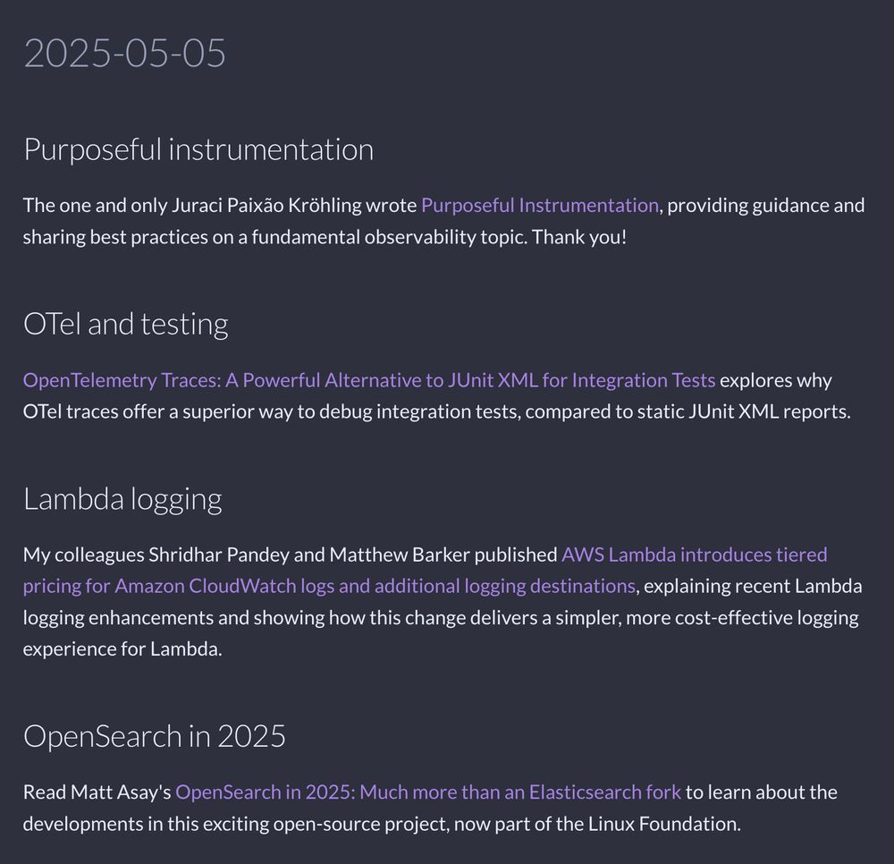 Screenshot of the o11y newsletter