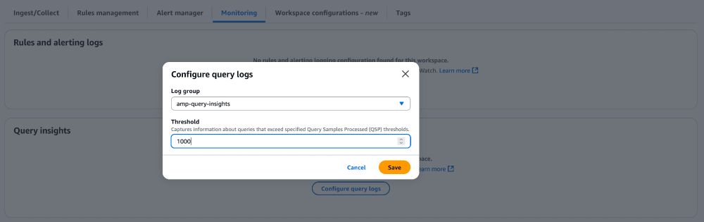 Amazon Managed Service for Prometheus Query Insights and Control configuration