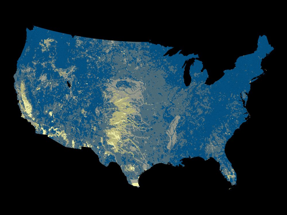 Map of water limitation in the lower 48 United States by watershed. Areas with relatively high water limitation are in the high plains, Texas, California, and the Mississippi Embayment hydrologic regions.