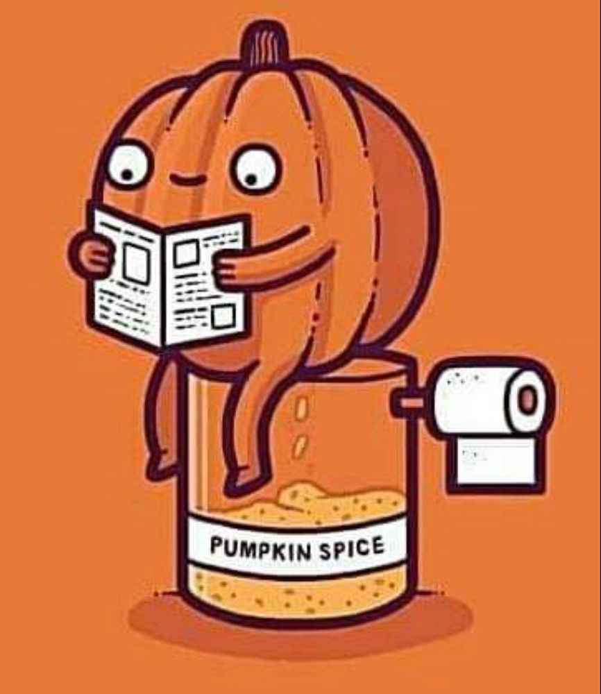 Pumpkin using a jar as a toilet, pooping in the jar while reading newspaper. It is said that this is the origin of pumpkin spice latte.