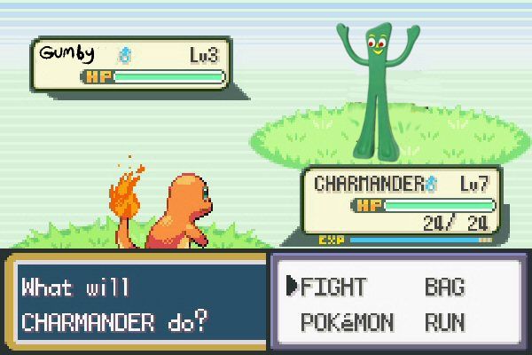 A screenshot of a pokemon battle but the opponent is a poorly edited gumby